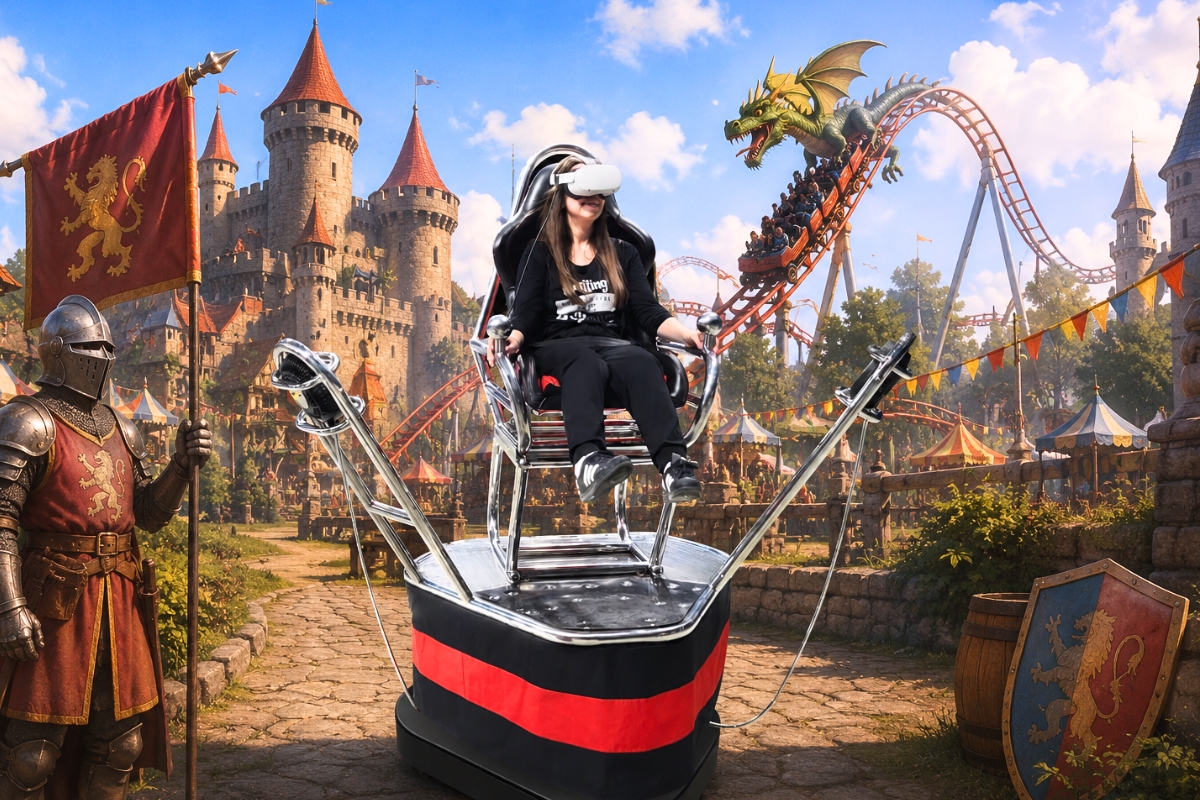 roller coaster na sredniowiecznym zamku ze smokami i rycerzami VR wynajem